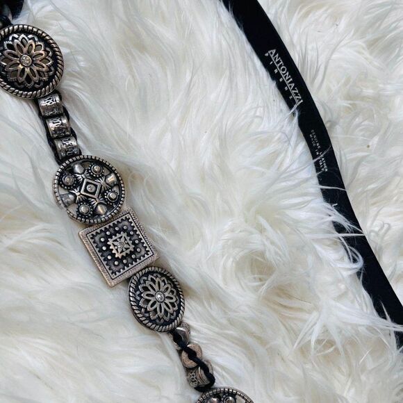 Lorena Antonazzi Firenze Western Leather Belt Silver Tone Medallion Detail Large - Picture 1 of 6